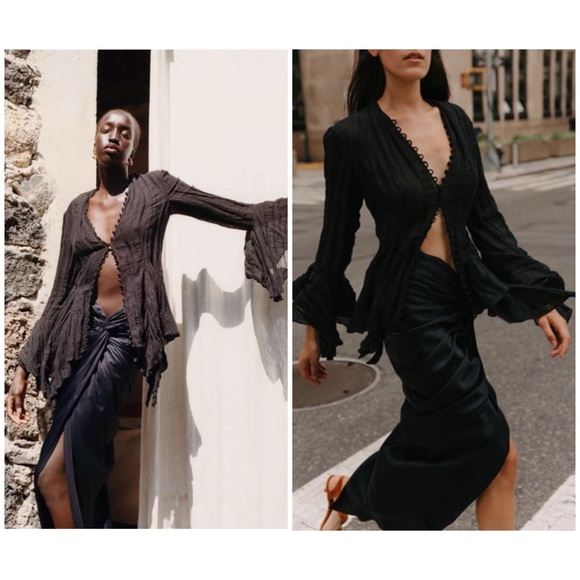 KHAITE Louie Gathered Satin Sarong Midi Skirt Black MSRP $820 Womens 4 - Picture 3 of 16